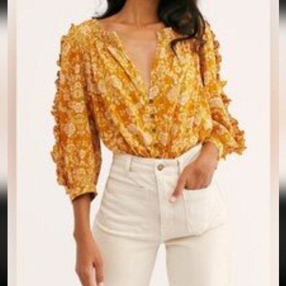Free People Tops - NWT Free People Sweet Escape Ruffle Floral Button Front Blouse